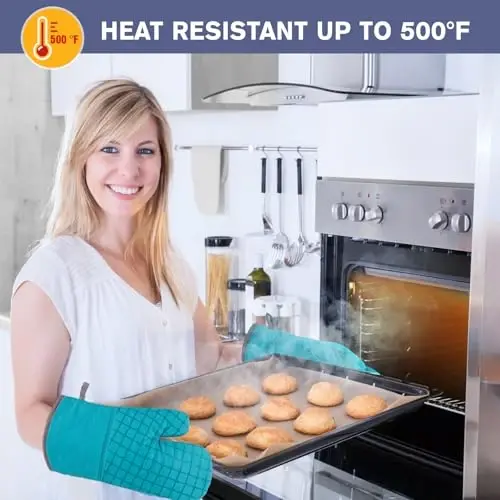 6 Pcs Oven Mitts and Pot Holders, 500℉ Heat Resistant Oven Mitts with Kitchen Towels Soft Cotton Lining and Non-Slip Silicone Surface Safe for Baking, Cooking, BBQ (Lake Blue) - WSEDOR (1)