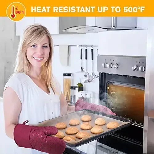 6 Pcs Oven Mitts and Pot Holders, 500℉ Heat Resistant Oven Mitts with Kitchen Towels Soft Cotton Lining and Non-Slip Silicone Surface Safe for Baking, Cooking, BBQ (Red) - WSEDOR (1)
