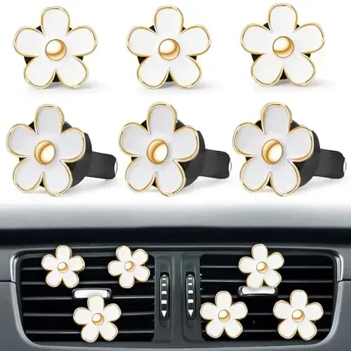 6 Pcs White Daisy Flower Air Freshener Outlet Clip Cars Conditioning Perfume Clips Charm Car Interior Decor Accessories for Women Girls Christmas Gifts - 2