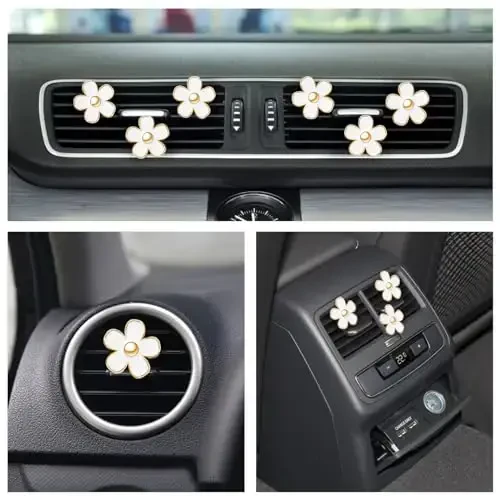 6 Pcs White Daisy Flower Air Freshener Outlet Clip Cars Conditioning Perfume Clips Charm Car Interior Decor Accessories for Women Girls Christmas Gifts - 5