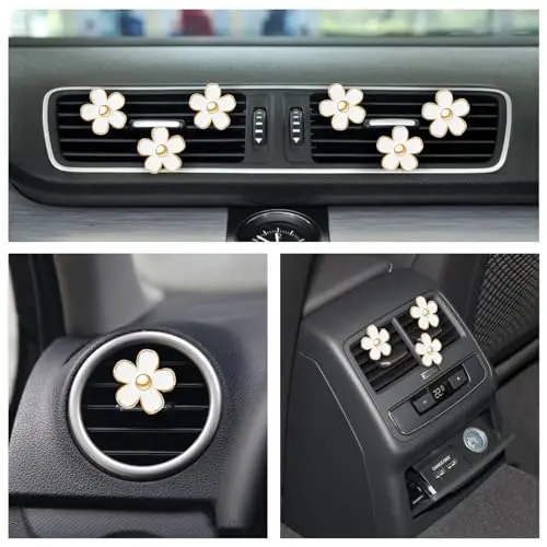 6 Pcs White Daisy Flower Air Freshener Outlet Clip Cars Conditioning Perfume Clips Charm Car Interior Decor Accessories for Women Girls Christmas Gifts - 5