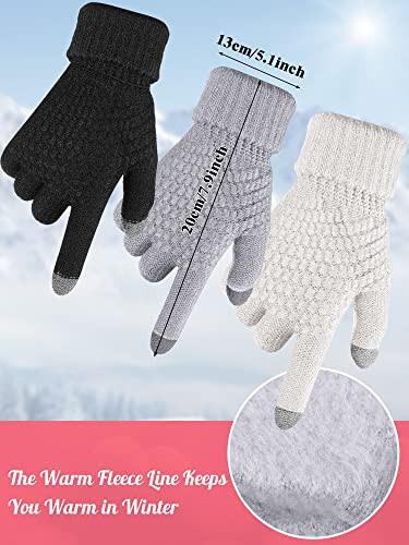 6 Pcs Women Winter Beanie Hat Gloves Set 3 Pcs Warm Knitted Hats and 3 Pairs Touchscreen Gloves Women Ladies Winter Gifts - 3