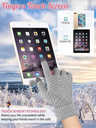 6 Pcs Women Winter Beanie Hat Gloves Set 3 Pcs Warm Knitted Hats and 3 Pairs Touchscreen Gloves Women Ladies Winter Gifts - 4