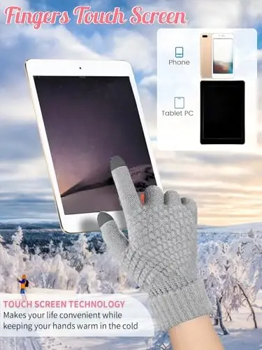6 Pcs Women Winter Beanie Hat Gloves Set 3 Pcs Warm Knitted Hats and 3 Pairs Touchscreen Gloves Women Lady Cold Winter Gifts 