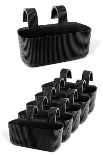 6 Pera Hanging Balcony Pots Plastic Clamped Hangable Pot-Black - 1