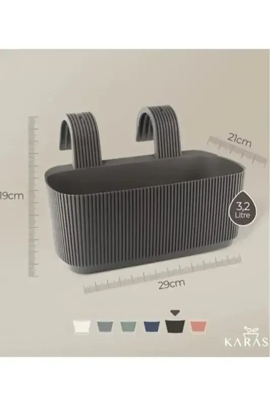 6 Pera Hanging Balcony Pots Plastic Clamped Hangable Pot-Black - 2