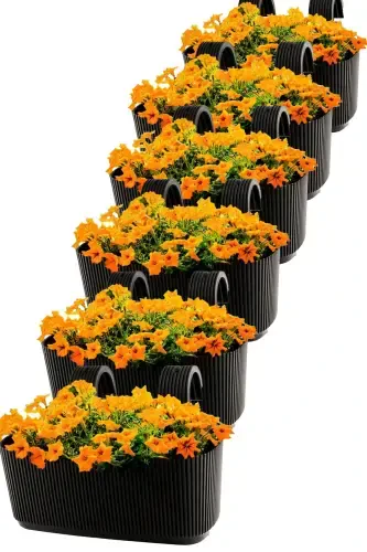 6 Pera Hanging Balcony Pots Plastic Clamped Hangable Pot-Black - 3