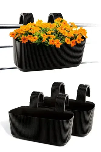 6 Pera Hanging Balcony Pots Plastic Clamped Hangable Pot-Black - 4