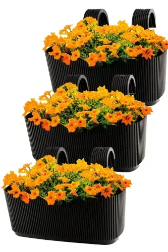 6 Pera Hanging Balcony Pots Plastic Clamped Hangable Pot-Black - 5