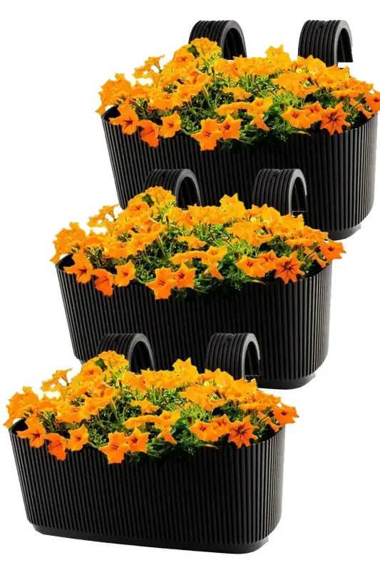 6 Pera Hanging Balcony Pots Plastic Clamped Hangable Pot-Black - 5
