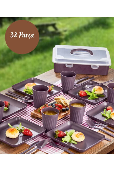 6 Person Mürdüm Picnic Set with Pastry and Pie Carrying Container, 32 Pieces - CARPEKITCHEN
