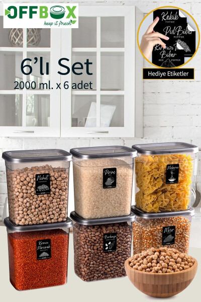 6 Piece 12 Compartment Rectangular 2 Liter Food Storage Container Dowry Set with 20 Labels - 11