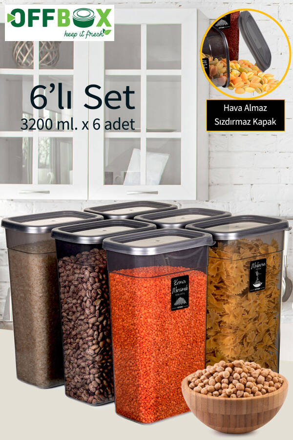 6 Piece 12 Part 3.2 Liter Mega Boy Rectangular Food & Legumes Storage Container Set with 20 Gift Labels - 17