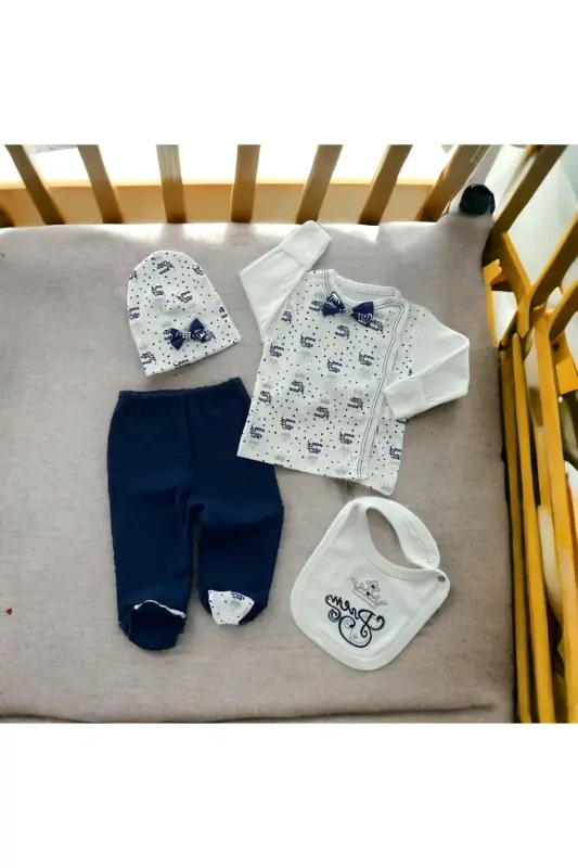 6-PIECE BABY BIRTH SET (HOSPITAL EXIT, MOTHER & BABY CARE SHOULDER AND BACKPACK, BLANKET, SOCKS AND HANDKERCHIEF) - BLACK-GRAY-NAVY BLUE - 2