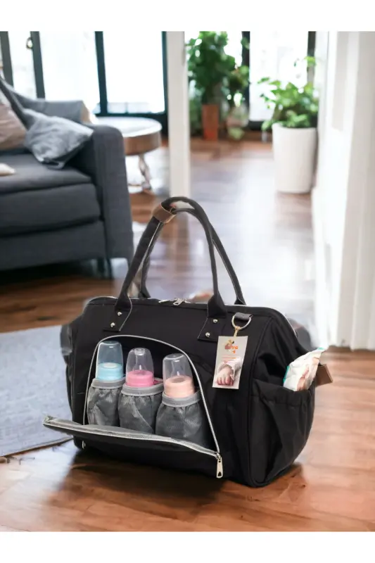 6-PIECE BABY BIRTH SET (HOSPITAL OUTFIT, MOM&BABY CARE SHOULDER AND BACKPACK, BLANKET, SOCKS AND HANDKERCHIEF) - BLACK - 6