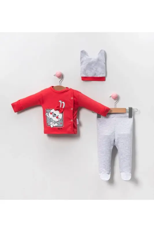 6-PIECE BABY BIRTH SET (HOSPITAL OUTFIT, MOM&BABY CARE SHOULDER AND BACKPACK, BLANKET, SOCKS AND HANDKERCHIEF)-GRAY - 2