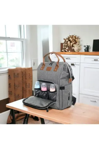 6-PIECE BABY BIRTH SET (HOSPITAL OUTFIT, MOM&BABY CARE SHOULDER AND BACKPACK, BLANKET, SOCKS AND HANDKERCHIEF)-GRAY - 3