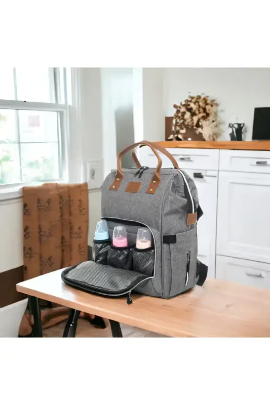 6-PIECE BABY BIRTH SET (HOSPITAL OUTFIT, MOM&BABY CARE SHOULDER AND BACKPACK, BLANKET, SOCKS AND HANDKERCHIEF)-GRAY - 3