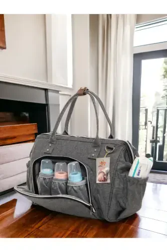 6-PIECE BABY BIRTH SET (HOSPITAL OUTFIT, MOM&BABY CARE SHOULDER AND BACKPACK, BLANKET, SOCKS AND HANDKERCHIEF)-GRAY - 6