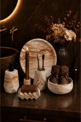 6-Piece Concrete Bathroom Set: Solid Soap Dish, Liquid Soap Dispenser, Toothbrush Holder, Towel Rack, Incense Holder, and Serving Tray 