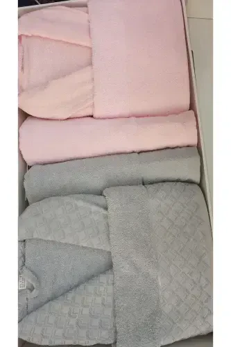 6 Piece Double Size Dowry Family Bathrobe Set-Gray - 4