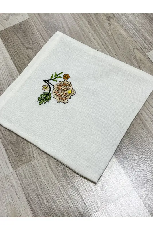 6 Piece Etamin Embroidered Boxed Prayer Rug Set Trousseau Bundling Bride Groom Prayer Rug Set - Cream-Yellow - 5
