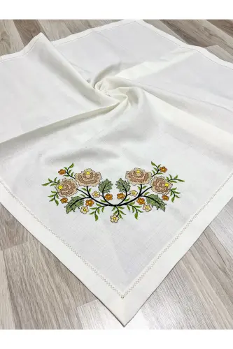 6 Piece Etamin Embroidered Boxed Prayer Rug Set Trousseau Bundling Bride Groom Prayer Rug Set - Cream-Yellow - 6