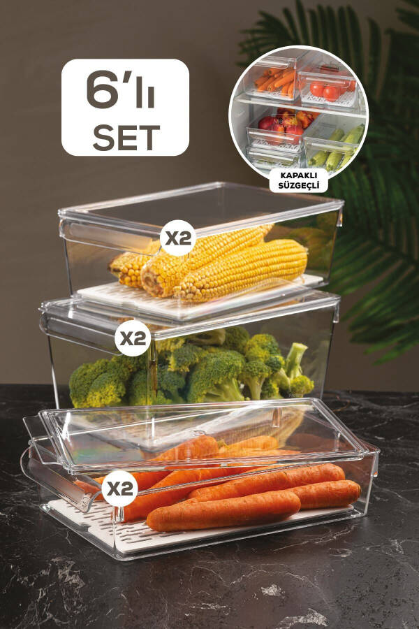 6-Piece Filtered Lidded Refrigerator Organizer Fridge Organizer Slim Maxi Mega - 1