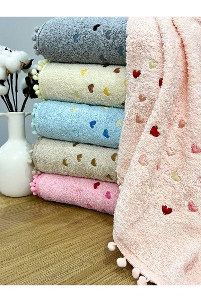 6 Piece Heart Embroidered Pom Pom Bridal Set 50x90 Hand and Face Towel - 4