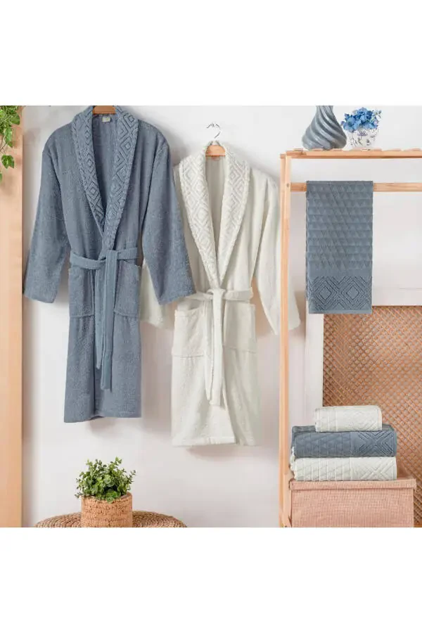 6-Piece Indigo/Cream Bathrobe Set - 1