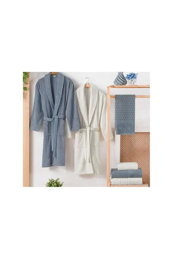 6-Piece Indigo/Cream Bathrobe Set - 2