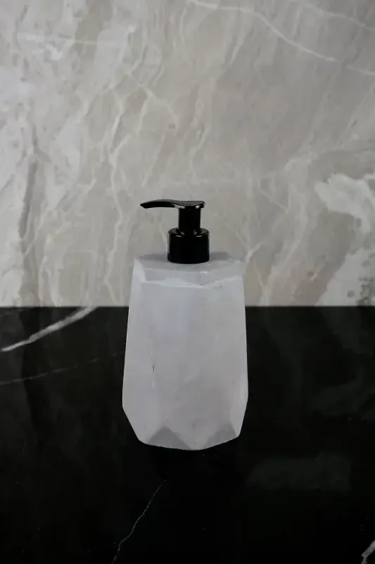 6 Piece Marble Patterned Concrete Bathroom Set Solid Liquid Soap Dispenser Toothbrush Holder Towel Holder Incense Holder Tray-Concrete Gray - 3