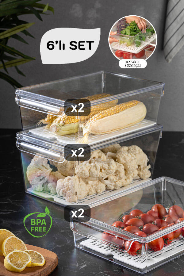 6-Piece Mega Boy Filtered Kitchen Cabinet Organizer - Lidded Refrigerator Organizer - Storage Container - 1