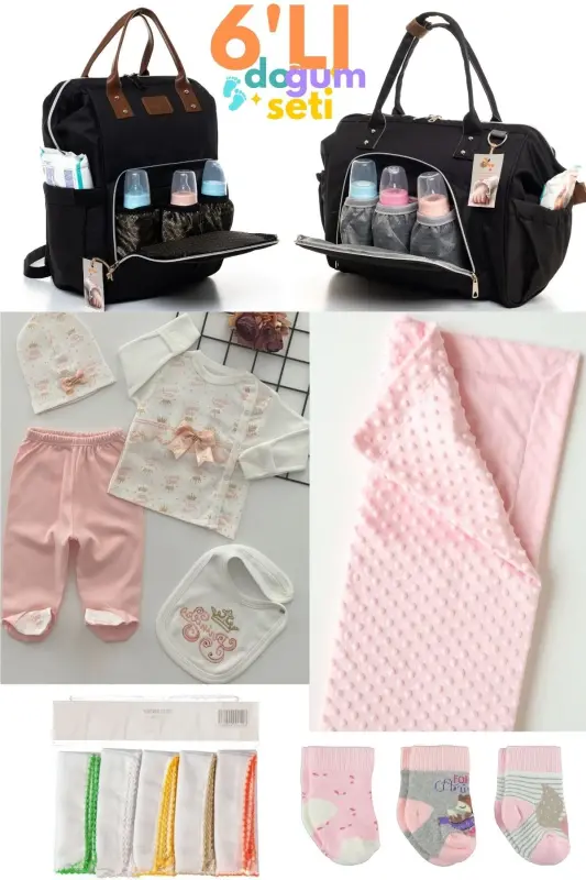 6-Piece Newborn Set (HOSPITAL OUTFIT, BABY CARE SHOULDER AND BACKPACK, BLANKET, SOCKS, CLOTH SET)-Black - 1