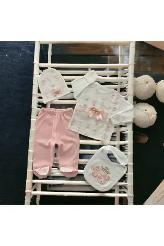 6-Piece Newborn Set (HOSPITAL OUTFIT, BABY CARE SHOULDER AND BACKPACK, BLANKET, SOCKS, HANDKERCHIEF SET) - Beige - BEYAZ BEBEK (1)