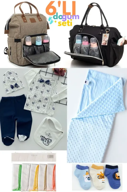 6-Piece Newborn Set (HOSPITAL OUTFIT, BABY CARE SHOULDER AND BACKPACK, BLANKET, SOCKS, HANDKERCHIEF SET) - Beige - 1