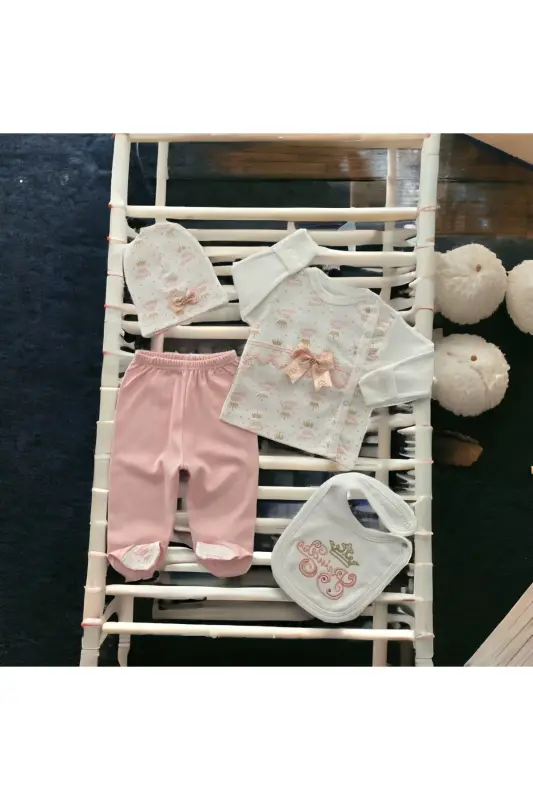 6-Piece Newborn Set (HOSPITAL OUTFIT, BABY CARE SHOULDER AND BACKPACK, BLANKET, SOCKS, HANDKERCHIEF SET)-Gray - 2