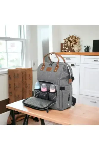 6-PIECE NEWBORN SET (HOSPITAL OUTFIT, MOM&BABY CARE SHOULDER AND BACKPACK, BLANKET, SOCKS AND HANDKERCHIEF)-GRAY - 3