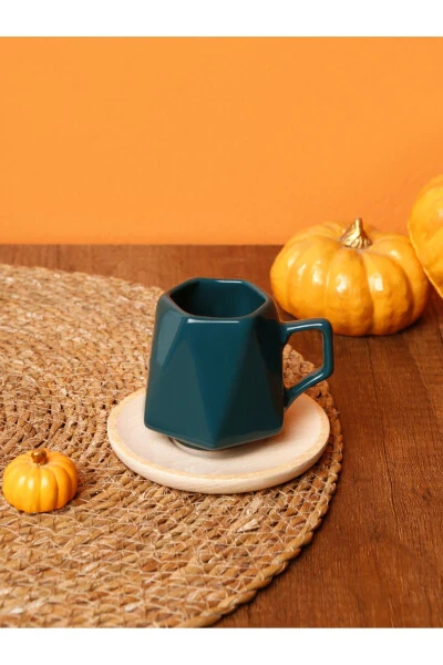 6 Piece Prism Green Coffee Cup Set with Wooden Tray - EVIMSEPETTE (1)