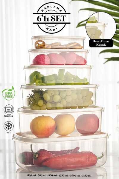 6 Piece Rectangular Sweet Clear Storage Container Set 300 ml-500 ml 800 ml 1200 ml 1900 ml 2900 ml - MELENI HOME