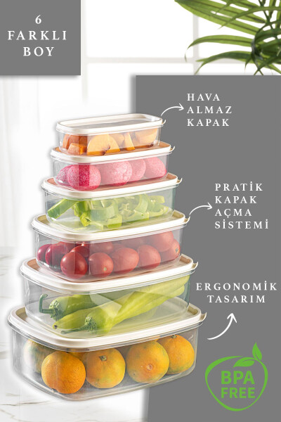 6 Piece Rectangular Sweet Clear Storage Container Set 300 ml-500 ml 800 ml 1200 ml 1900 ml 2900 ml - MELENI HOME (1)