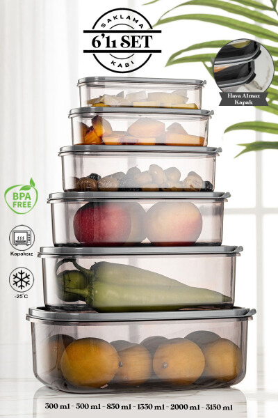 6 Piece Rectangular Sweet Clear Storage Container Set - Platinum Series - 1