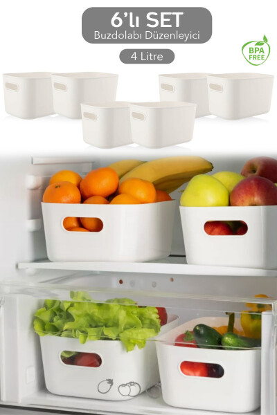 6-Piece Refrigerator Door Organizer Storage Container White 6 x 4 Litre - MELENI HOME