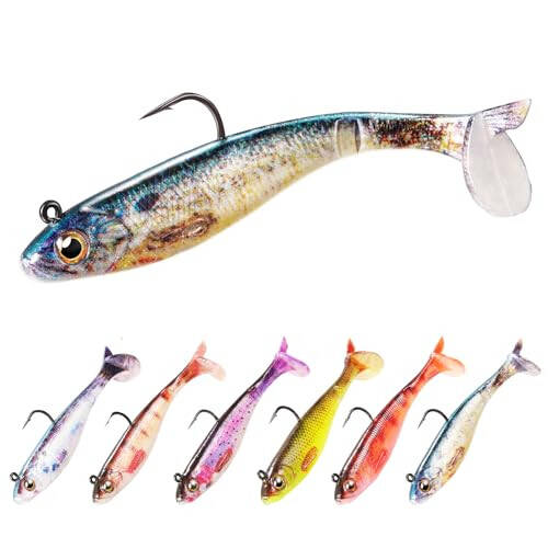 6-Piece Swim Baits for Bass Fishing, Pre-Rigged Jig Heads Soft Plastic Walleye Fishing Lures, Paddle Tail Swimbaits for Bass Fishing, Fishing Bait for Freshwater Saltwater Gifts - 1