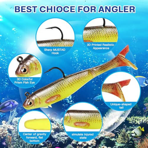 6-Piece Swim Baits for Bass Fishing, Pre-Rigged Jig Heads Soft Plastic Walleye Fishing Lures, Paddle Tail Swimbaits for Bass Fishing, Fishing Bait for Freshwater Saltwater Gifts - 2