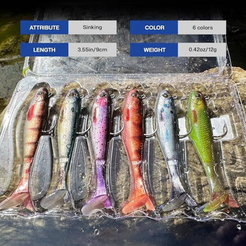 6-Piece Swim Baits for Bass Fishing, Pre-Rigged Jig Heads Soft Plastic Walleye Fishing Lures, Paddle Tail Swimbaits for Bass Fishing, Fishing Bait for Freshwater Saltwater Gifts - 5