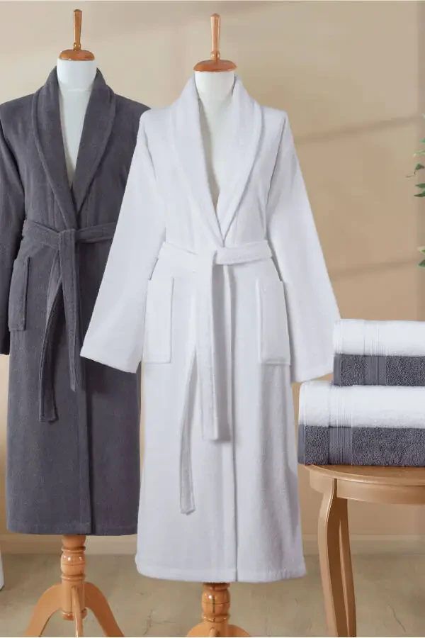 6-Piece Terry Bathrobe Set 100% Cotton Certified, Ultra Absorbent Family Bath Set White - Anthracite - 4