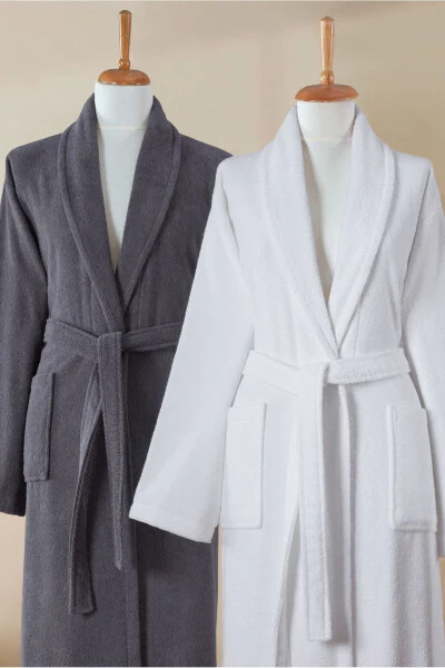 6-Piece Terry Bathrobe Set 100% Cotton Certified, Ultra Absorbent Family Bath Set White - Anthracite - 5