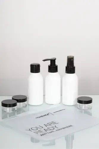 6-Piece Travel Makeup Bag And White Bottle 100ml Travel Kit-White - HOMENCE (1)