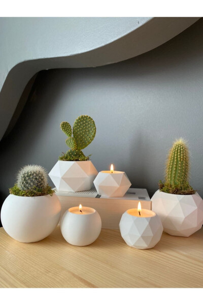 6 Piece White Concrete Planter And Candle Holder Set - ALMİSH